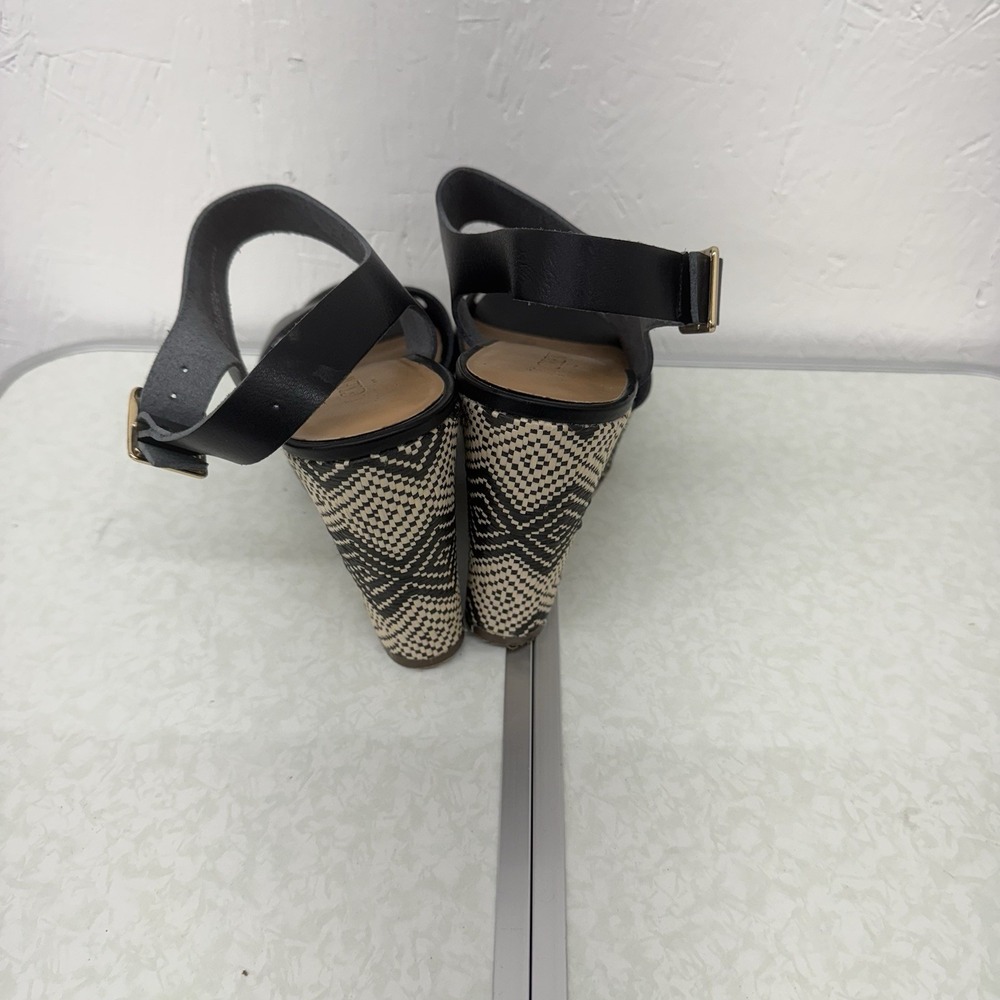 J Crew Woven Wedge Heel Sandal Size 11 Geometric Black Comfort Dressy‎ - Picture 5 of 8